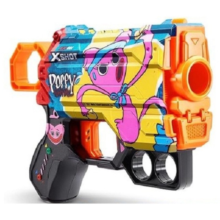 Jucarie Pistol X−Shot Skins Menace, Poppy Playtime, Kissy, 8 cartuse, S1, Zuru