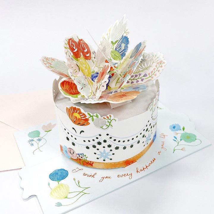 3D изскачаща картичка, EZGETOP®, шаблон за торта, с бял плик-17,5x12,5 см, син