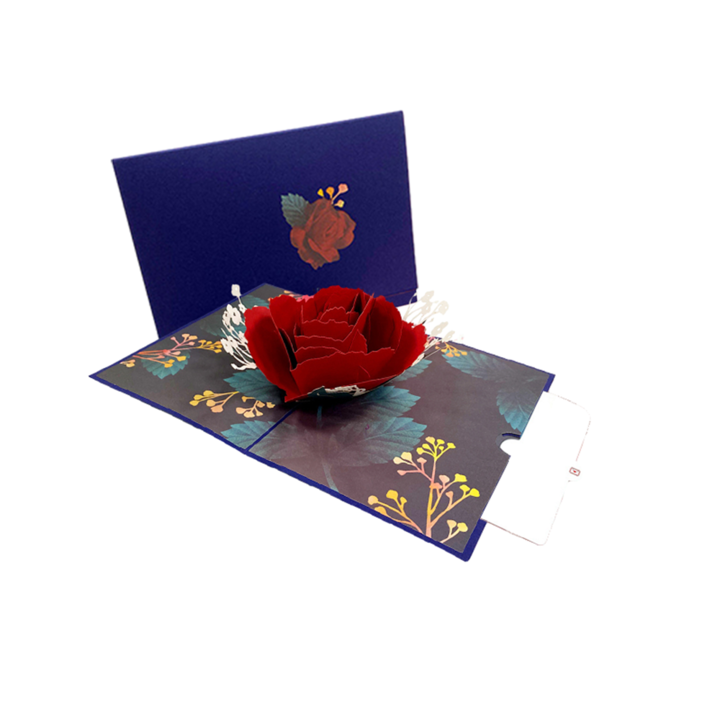 3D изскачаща картичка, EZGETOP, мотив червена роза-19x13cm, с бял плик-19.5x13.5cm, Червен