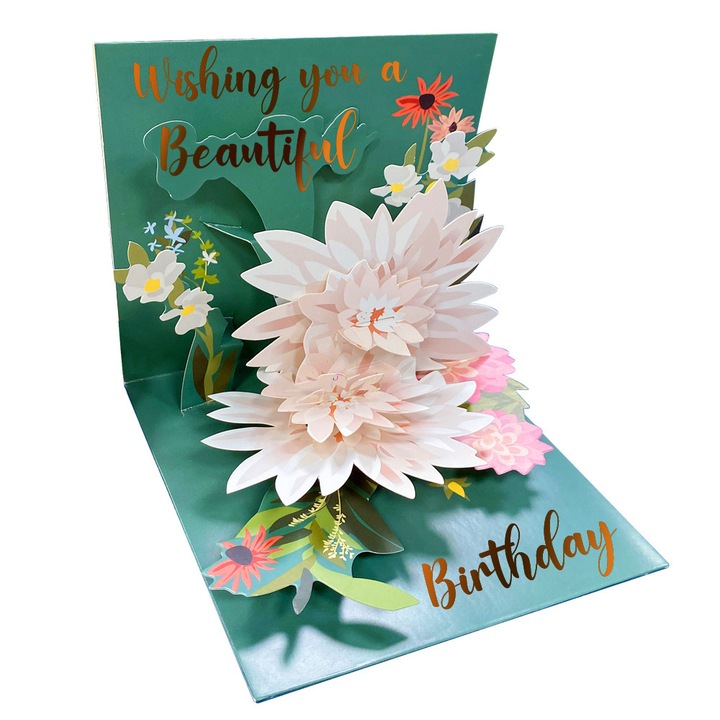 3D Pop-up картичка, EZGETOP®, Честит рожден ден -13x13cm, с бял плик-13.5x13.5cm, Зелен