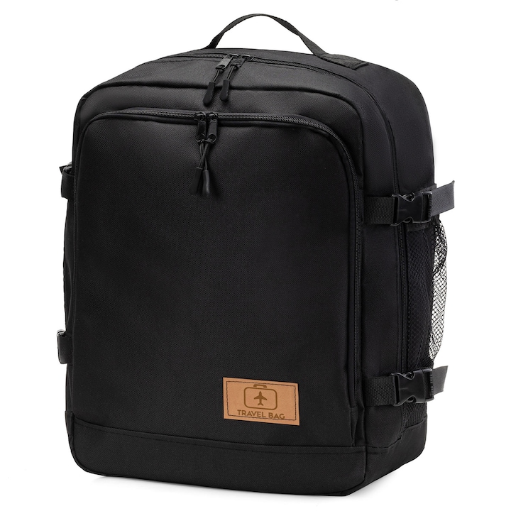 Rucsac pentru bagaje de mana pentru avion, Ferocity, Poliester, 40x30x20 cm, 24 l, negru