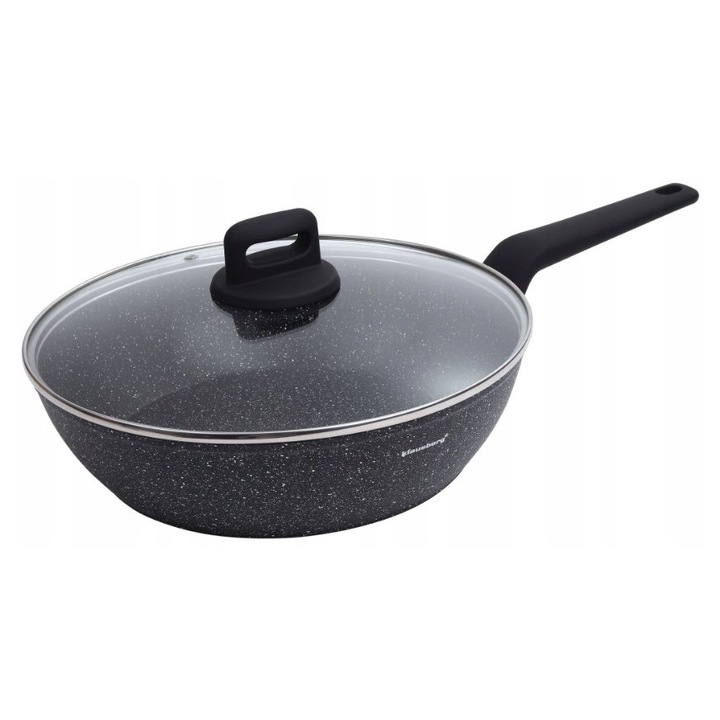 Tigaie din aluminiu turnat, marmorata, cu capac, neagra, 28cm, Klausberg