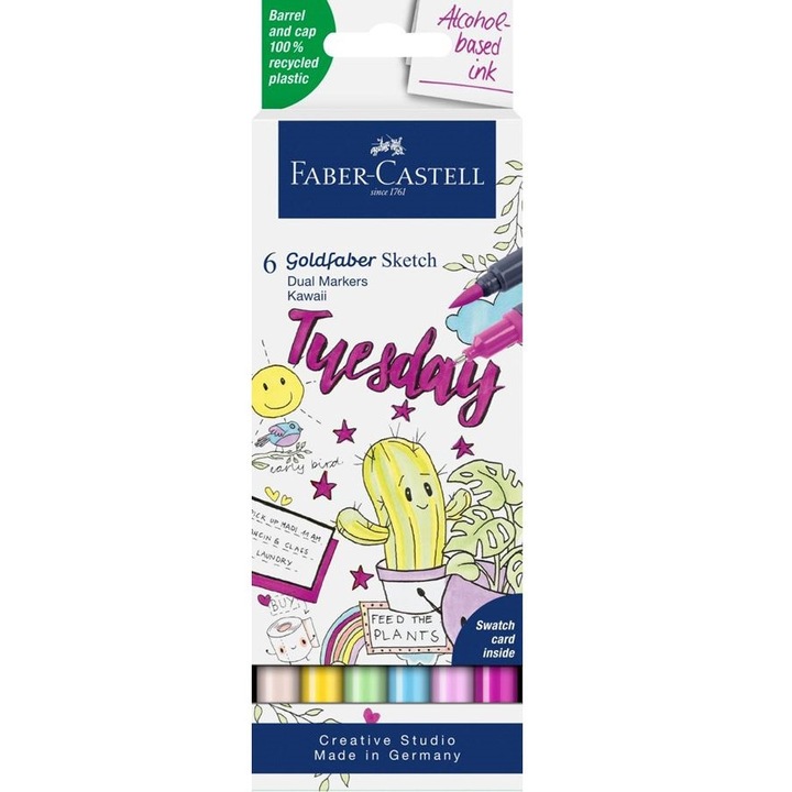 Set 6 markere cu 2 capete - Gofa Sketch Marker - Kawaii, Non Permanent, Multicolor