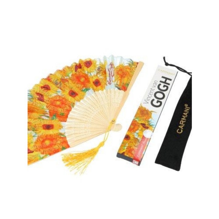 Legyező 20cm, műanyag-polyester, Van Gogh: Napraforók