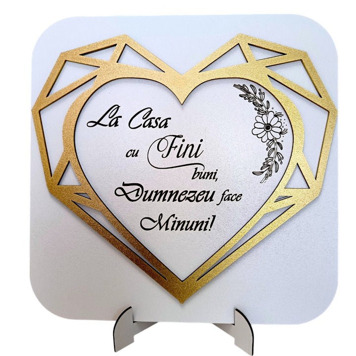 Decoratiune tablou, blank pentru licheni stabilizati, personalizat cu mesaj standard pentru fini, ''La casa cu fini buni...'', dimensiune 30cm, model 3, alb