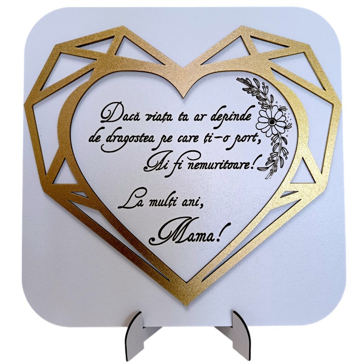 Decoratiune tablou, blank pentru licheni stabilizati, personalizat cu mesaj standard pentru mama, ''Daca viata ta ar depinde......'', dimensiune 30cm, model 3, alb