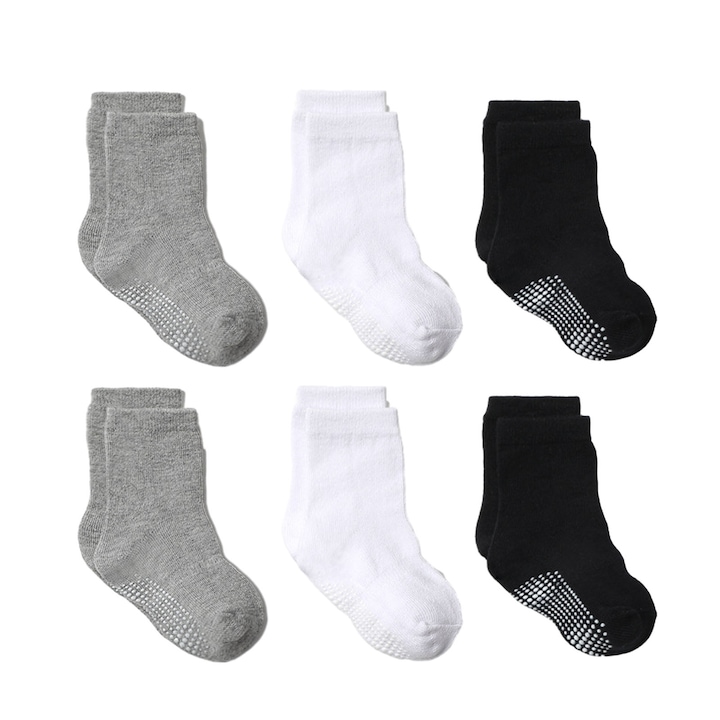 Комплект от 6 броя детски чорапи, Бял/Черен/Сив