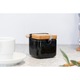 Recipient zahar Vessia, din ceramica, cu capac din bambus si lingurita, negru, 190 ml