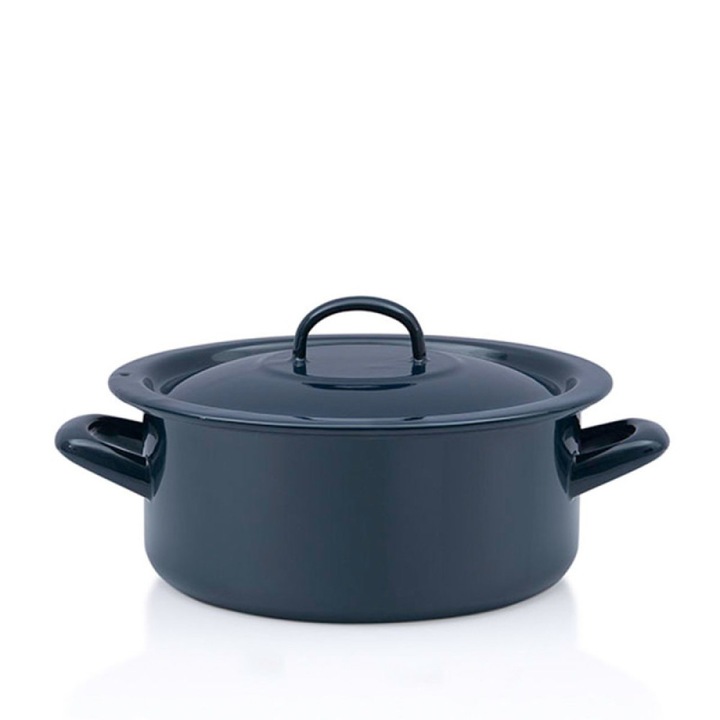 Cratita joasa emailata clasica cu capac 30 Metalac