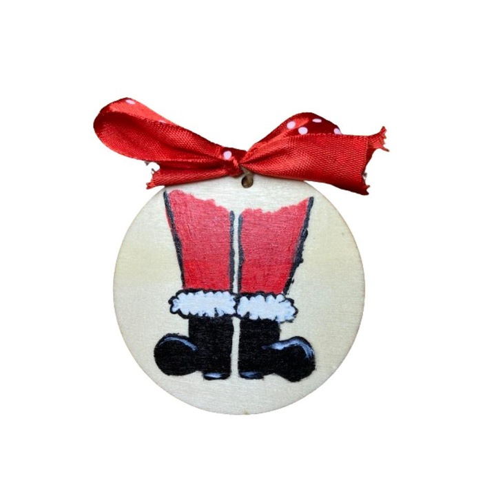 Glob felie lemn, Picioarele lui Mos Craciun, pictat manual, 6-7cm