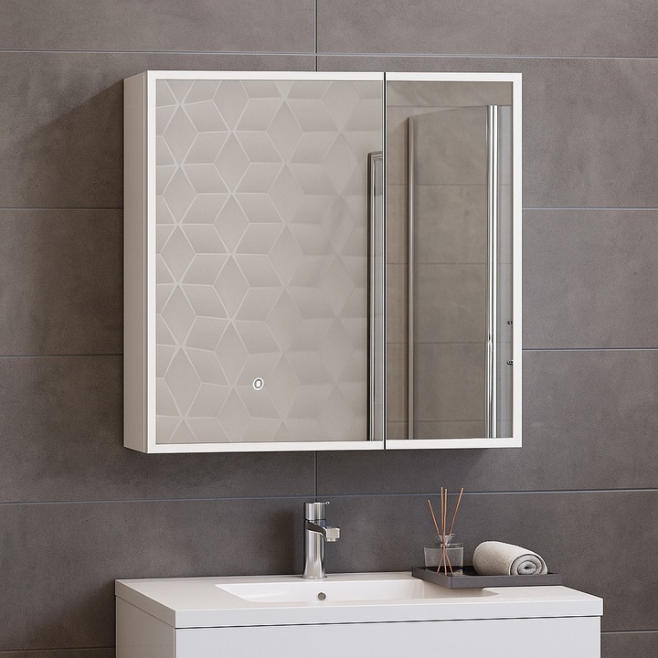 Dulap BadenMob, seria Alexa, iluminare LED, alb, 75x70 cm