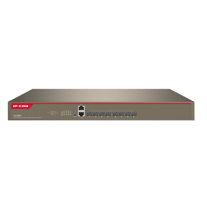 Switch 8 porturi SFP+ 10 Gbps, 2 porturi gestionare, management, 1U - IP-COM X5308F