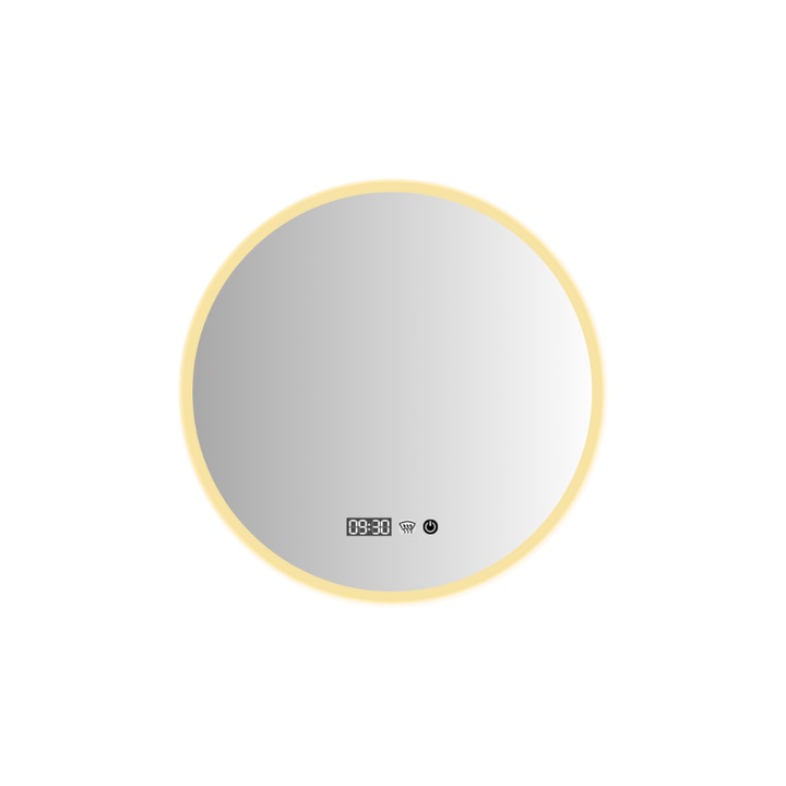 Oglinda Led, Glassico, Cerro Sable DIA 80cm, cu Ceas si Dezaburire, led 3 culori