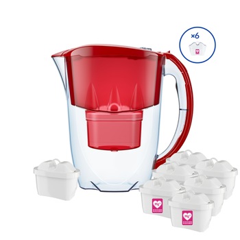 Pachet cana filtranta Aquaphor Jasper 2.8L si 7 filtre Maxfor+, rosu