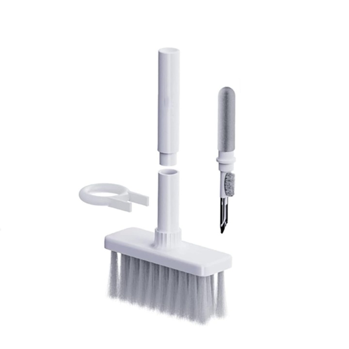 Perie 5 in 1 pentru curatare casti audio si tastatura, JENUOS®, Alb