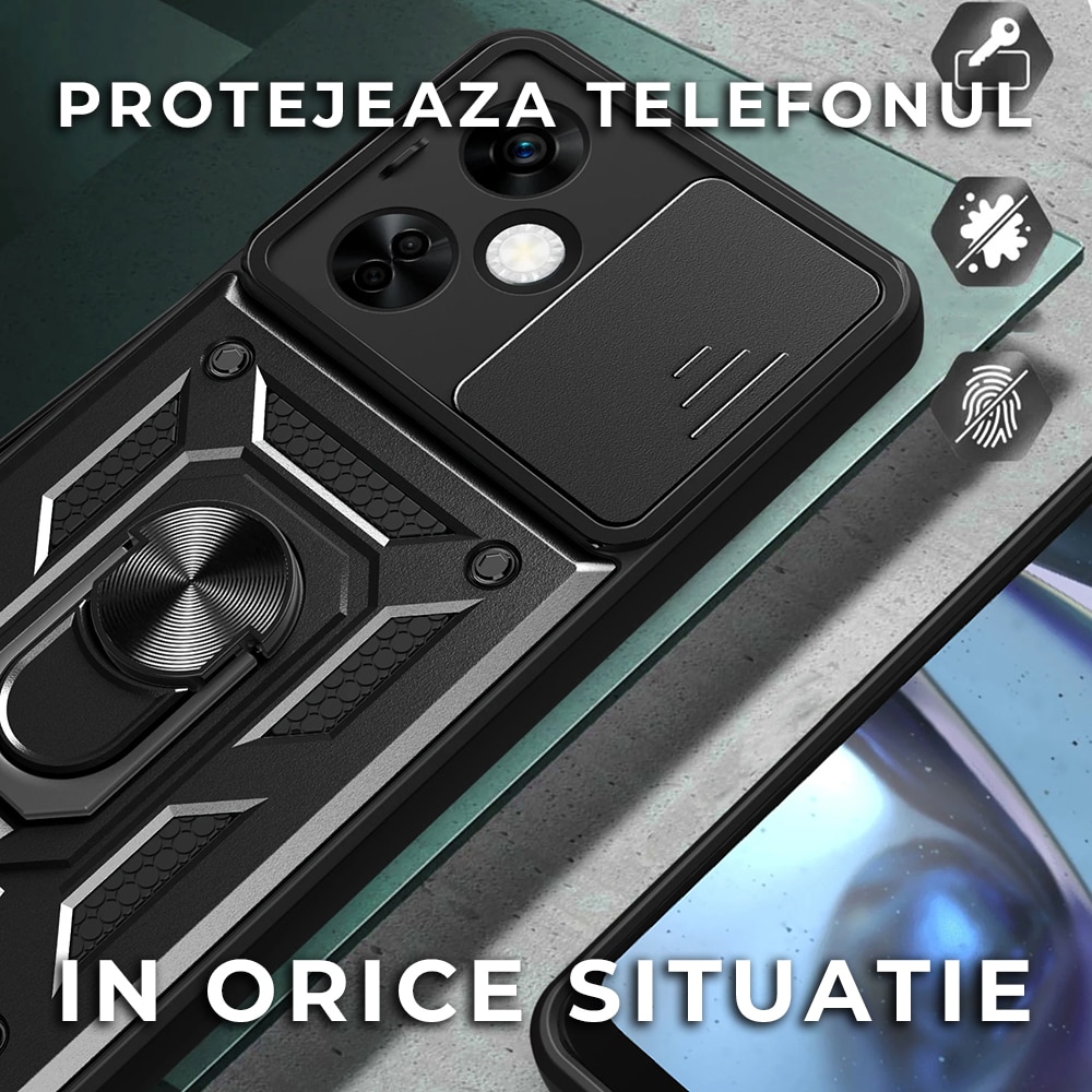 Husa pentru OnePlus Nord CE 3 Lite Premium Hybrid Armor Kickstand, Slider Camera, Antisoc, Protectie Superioara, Negru