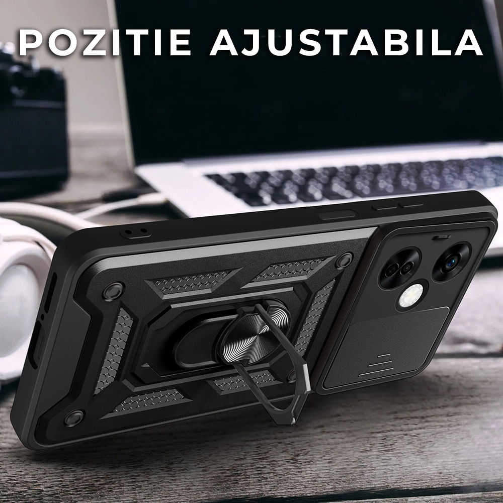 Husa pentru OnePlus Nord CE 3 Lite Premium Hybrid Armor Kickstand, Slider Camera, Antisoc, Protectie Superioara, Negru
