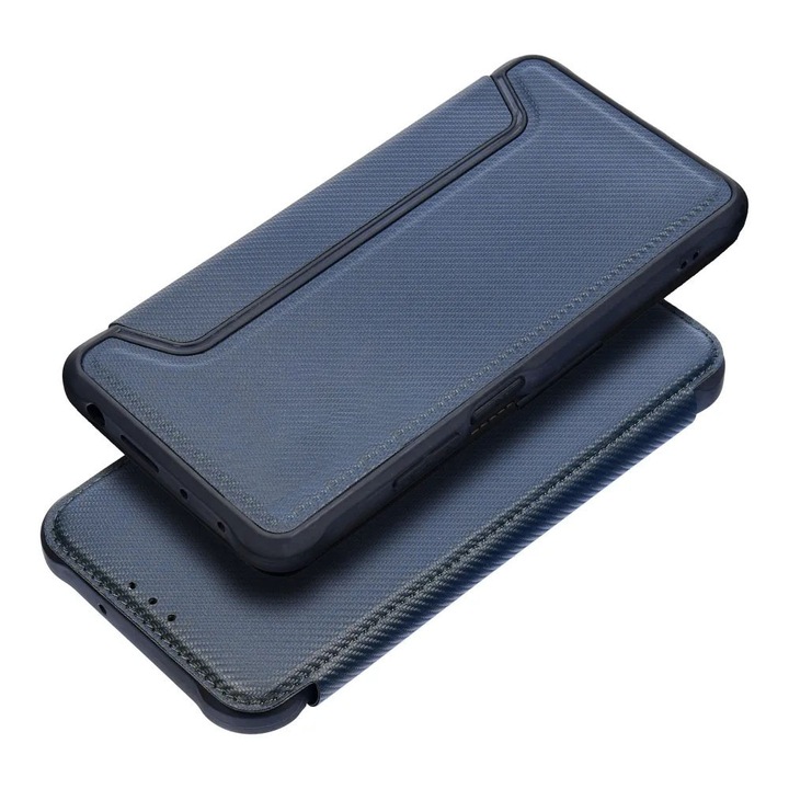 Husa Flip Anti soc pentru Xiaomi Redmi 9AT / 9A, Inchidere Magnetica, Insertie Carbon, Tip Carte, Suport Card, Albastru