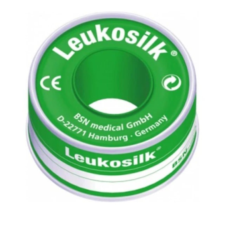 Медицинска превръзка, Leukosilk, Коприна, 4,60 м х 1,25 см, Бяла