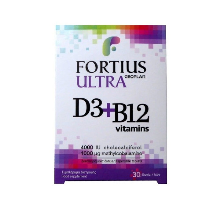 Supliment alimentar Fortius, Ultra, 4000 UI, Vitamina D3+B12, 30 comprimate