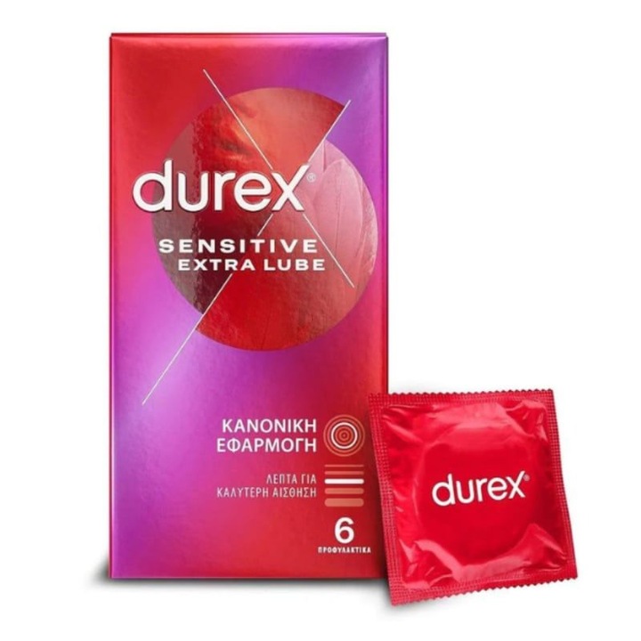 6 db-os óvszer készlet, Durex, Sensitive Extra Lube