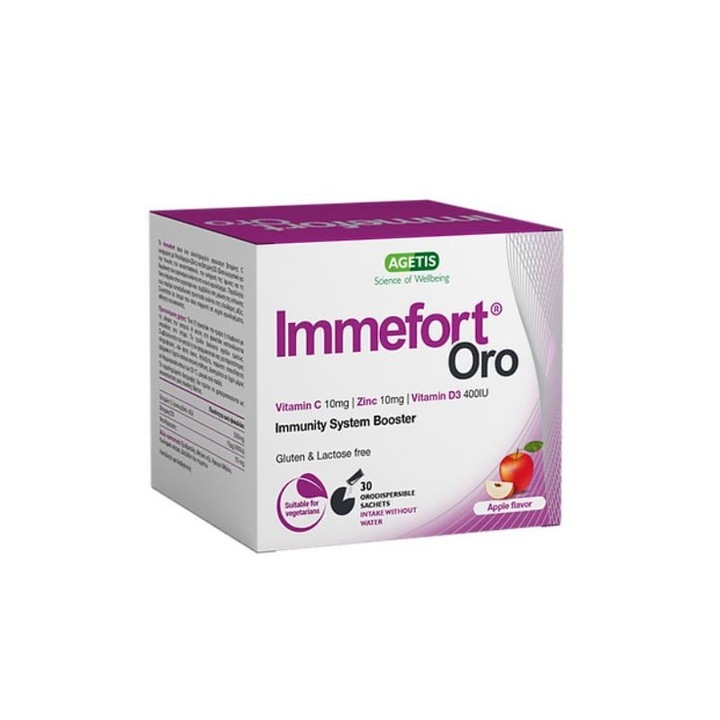 Supliment Agetis Immefort Oro, set 30 stick-uri, vitamine C si D, suport pentru sistemul imunitar, 30 pachete