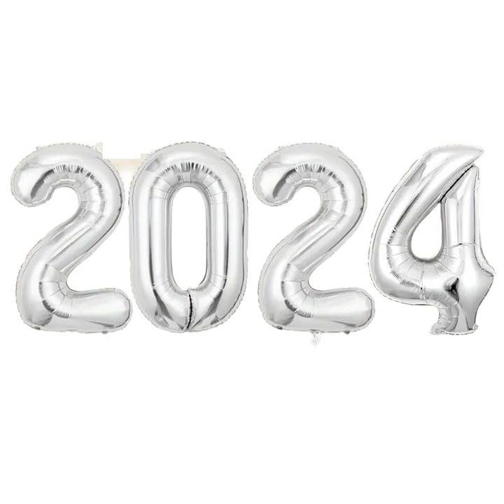 Set 4 baloane folie cifre 100 cm, 2024, argintiu