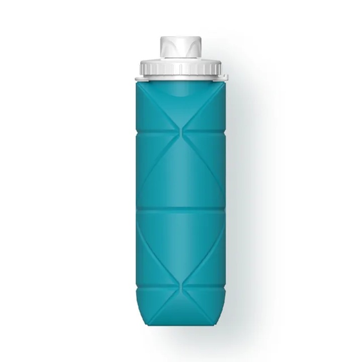 Сгъваема силиконова бутилка, с пръстен за захващане, Къмпинг, Спорт, Ежедневна употреба, Капацитет 600 ml, БЕЗ BPA, Използване при температура -50-200 градуса, Син цвят