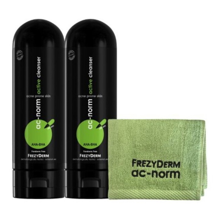 Set 2 geluri de curatare si prosop pentru fata, Frezyderm, 200ml, Negru/Verde