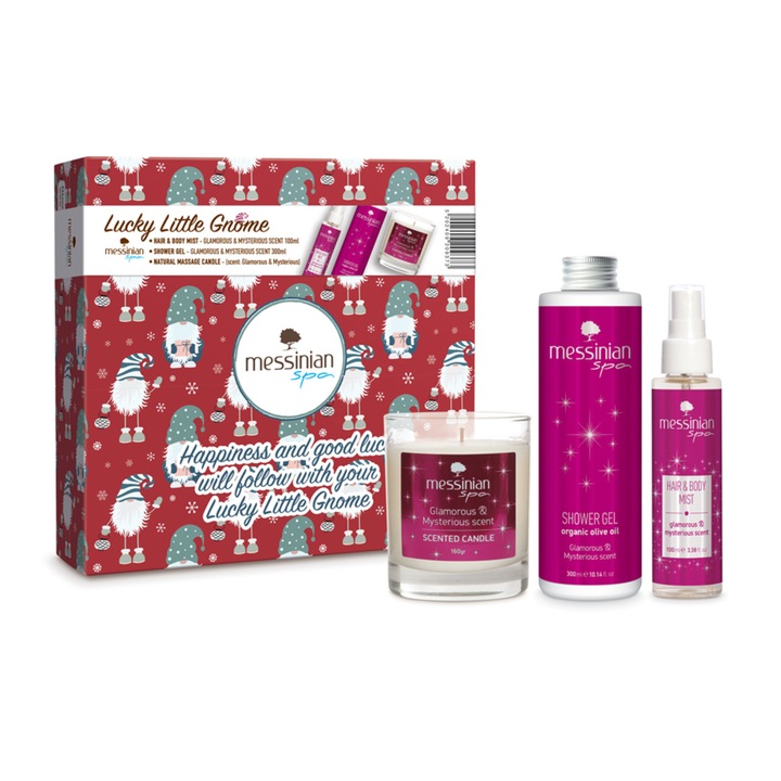 Set cadou spray de corp/gel de dus/lumanare parfumata, Messinian Spa, Multicolor