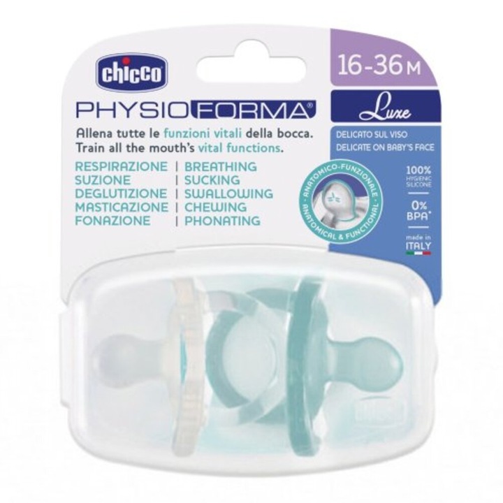 Chicco Physio Forma Luxe cumi, 2 db, kék/átlátszó, 16-36 hónap