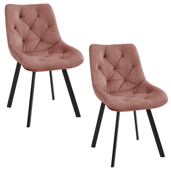 Комплект 2 стола, Akord Furniture Factory, Стомана/Кадифе, Пудрово розово