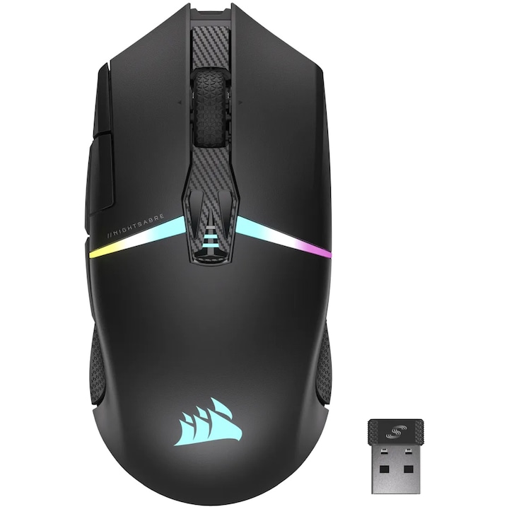 Corsair Nightsabre vezeték nélküli/bluetooth gaming egér, Marksman 26K DPI érzékelő, 99g, RGB, Fekete