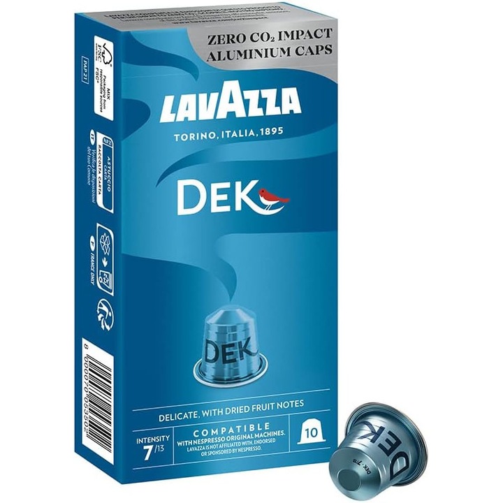 Кафе капсули Lavazza Decaffeinato, Съвместими с Nespresso, Алуминий, 10x5, 8g