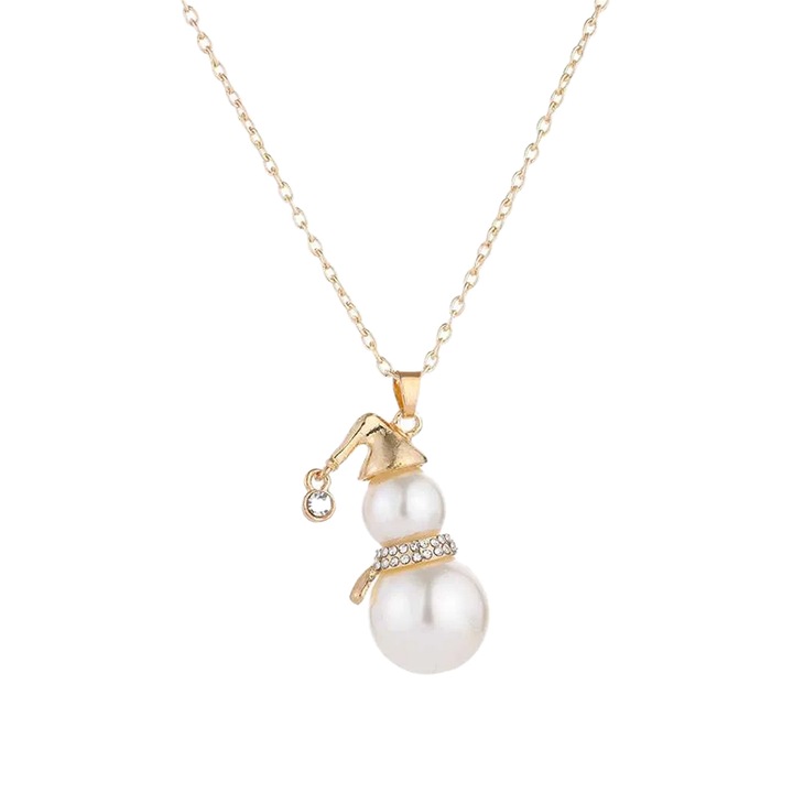 Lant dama cu pandantiv supradimensionat, model lung cu om de zapada, elegant, tematica winter snowman, auriu, EFAYN