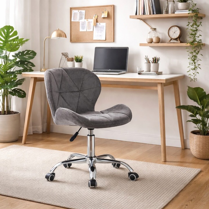 Scaun de birou, Artool, Avola, rotativ, catifea, gri, 46.5x55x86.5 cm