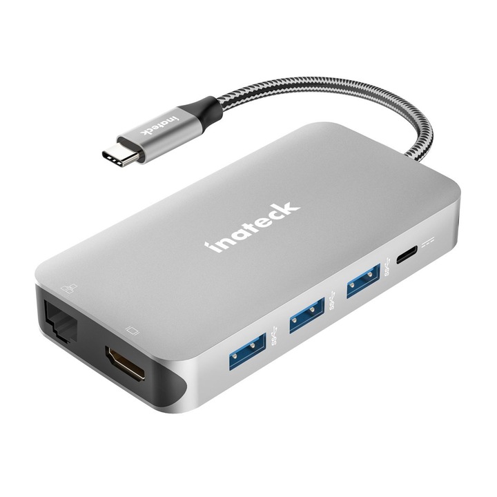 Hub USB tip C Inateck cu 9 porturi din aluminiu USB A, USB C, Hdmi, Internet