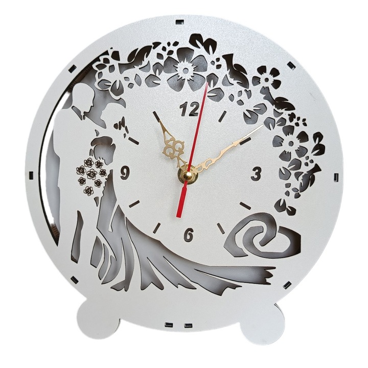 Ceas birou, blank pentru decorare cu licheni stabilizati, personalizat miri, mecanism ceas inclus, dimensiune 22cm, model 1, alb