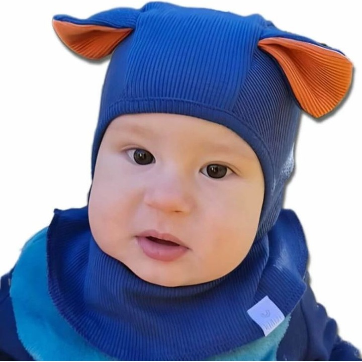 Cagula reglabila cu urechiuse din bumbac, Kidizi Puppy blue, Albastru