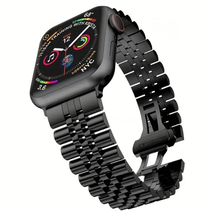 Премиум метална каишка, съвместима с Apple Watch Ultra/SE/9/8/7/6/5/4/3/2/1, Дисплей 42/44/45/49 mm, Черен
