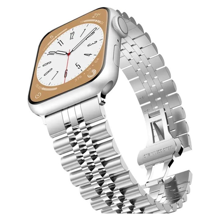 Метална каишка, съвместима с Apple Watch Ultra/SE/9/8/7/6/5/4/3/2/1, Дисплей 42/44/45/49 мм, Сребриста