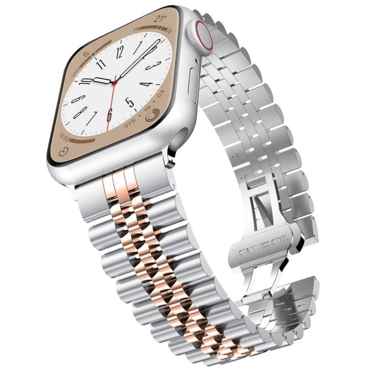 Премиум метална каишка, съвместима с Apple Watch Ultra/SE/9/8/7/6/5/4/3/2/1, Дисплей 42/44/45/49 mm, Silver Rose