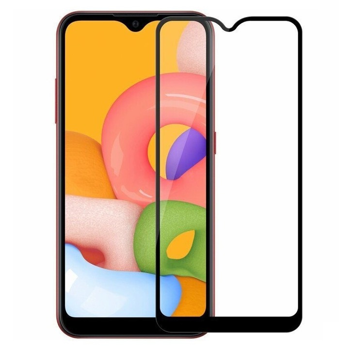 Folie de Sticla 9D Tempered Glass Full Glue Negru, Acoperire Completa pentru Samsung A01 / M01