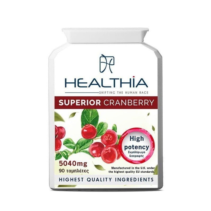 Supliment alimentar pentru tractul urinar Healthia, Superior Cranberry, 5040 mg, 90 tablete