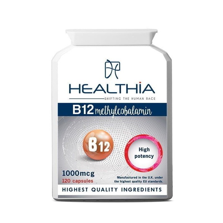 Supliment nutritional cu vitamina B12, Healthia, 120 buc, Alb