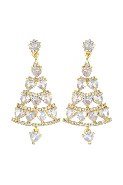 Cercei de Craciun, braduti cu cristale in forma de inimioare si stelute Auriu