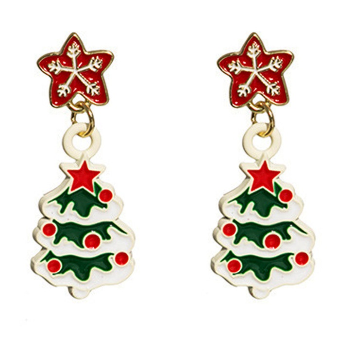 Cercei de Craciun, braduti cu zapada, decoratiuni rosii si stelute cu fulgi Auriu