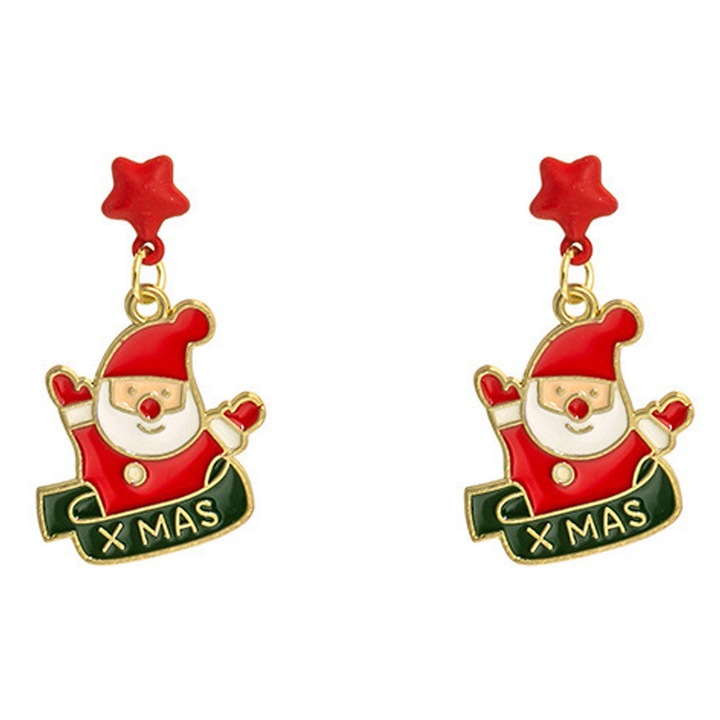 Cercei de Craciun, Mos Craciun cu mesaj si stelute rosii Auriu