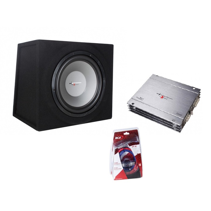 Pachet Subwoofer Auto Excalibur X12C (12") + Amplificator 2 canale Excalibur X600.2 + Kit de Cabluri ACV LK-10