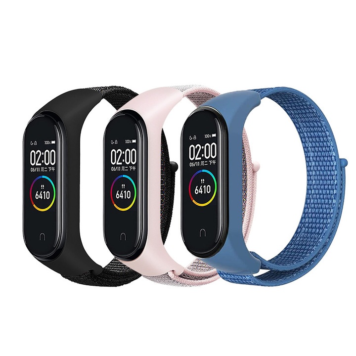 Set 3 curele de schimb pentru Xiaomi Mi Band 4/5/6/7, JESWO, Nailon, Multicolor